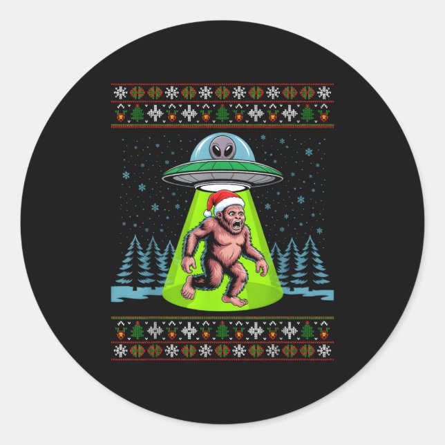Adesivo Redondo Bigfoot Santa Ufo Sasquatch Funny Ugly Christmas S (Frente)
