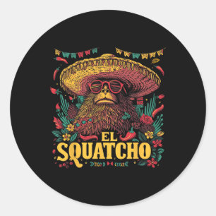 Adesivo Redondo Bigfoot Sasquatch - Cinco de Mayo Mexicano Sombrer