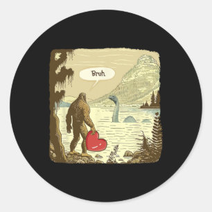 Adesivo Redondo Bigfoot Sasquatch engraçado Monstro do Lago Ness E