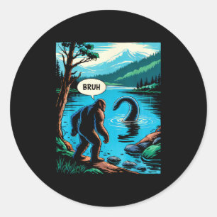 Adesivo Redondo Bigfoot Sasquatch engraçado Monstro do Lago Ness I