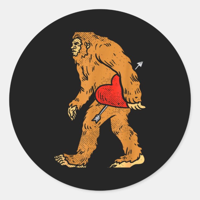 Adesivo Redondo Bigfoot Sasquatch Heart With Arrow Funny Valentine (Frente)