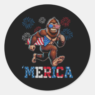 Adesivo Redondo Bigfoot Sasquatch Merica Fireworks 4 De Julho Pat