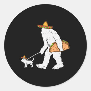 Adesivo Redondo Bigfoot Sasquatch Taco Chihuahua Funny Cinco De Mã