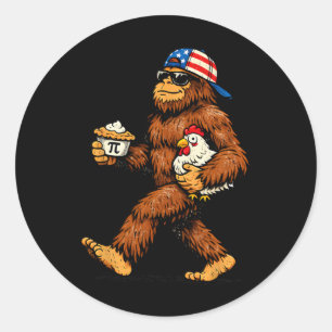 Adesivo Redondo Bigfoot Segurando Pi Matemática Frango Pi Day Dive