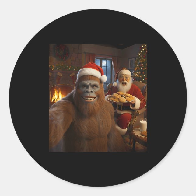 Adesivo Redondo Bigfoot Selfie With Santa Claus Funny Christmas Me (Frente)