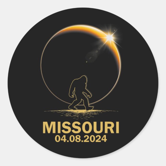 Adesivo Redondo Bigfoot Total Solar Eclipse 4.08.2024 Missouri (Frente)