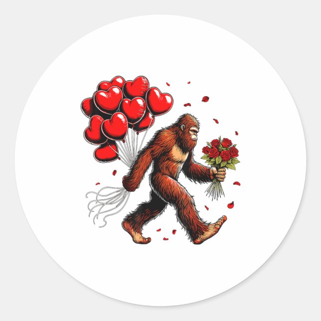 Adesivo Redondo Bigfoot Valentines Day Funny Sasquatch Hearts Love (Frente)