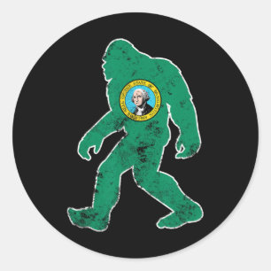 Adesivo Redondo Bigfoot Washington Flag State Sasquatch Men Women