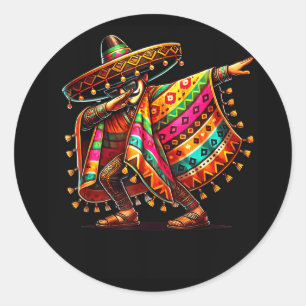 Adesivo Redondo Bigode sombrero dabbing mexicano cinco de maio