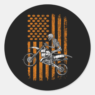 Adesivo Redondo Bike Skeleton Halloween Men Dirt Bike Fan Tee