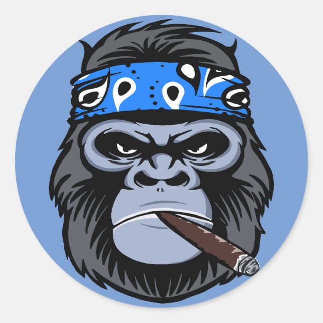 Adesivo Redondo Biker gorilla fumando arte de charuto fumante (Frente)
