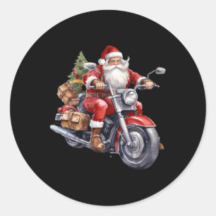 Adesivo Redondo Biker Papai Noel Sobre A Motocicleta De Natal Biki