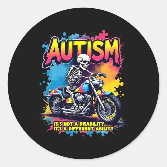 Adesivo Redondo Biker Skeleton Riding Motorcycle Quebra-cabeça Aut (Frente)