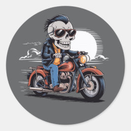 Adesivo Redondo Biker Skull Rider Sticker