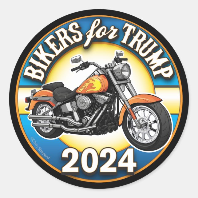 Adesivo Redondo Bikers For Trump 2024 - Patriotic Cycling (Frente)