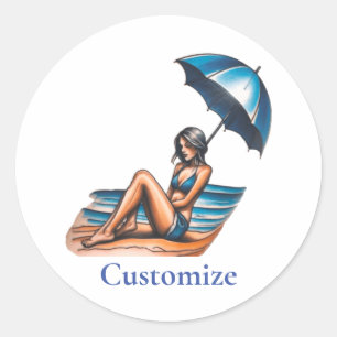 Adesivo Redondo Bikini Girl Beach Nápoles Thunder_Cove