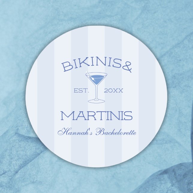 Adesivo Redondo Bikinis e Martinis Festa de Despedida de Solteira  (Bikinis And Martinis Beach Bachelorette Party Classic Round Sticker)