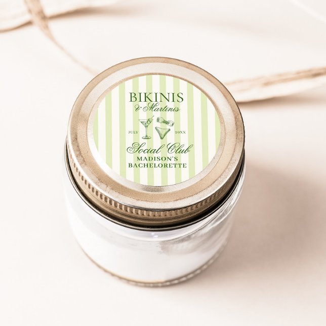 Adesivo Redondo Bikinis & Martinis Verde Striped (Criador carregado)