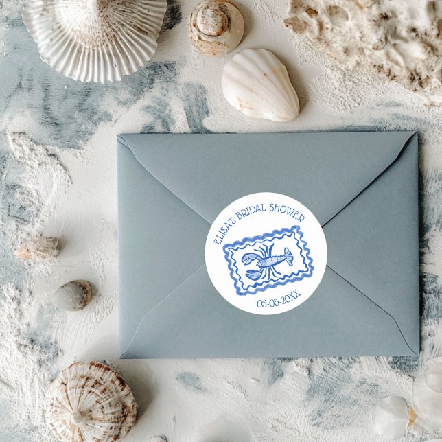 Adesivo Redondo Bilhetes de Amor de Lagosta do Mar Personalizados  (LoveNotes from Sea Cute Hand Drawn Lobster CUSTOM Bridal Shower Classic Round Sticker
)