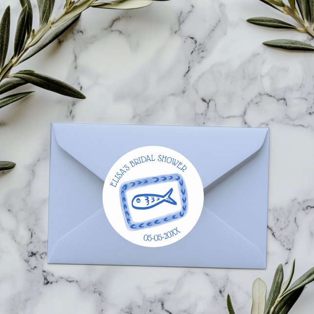 Adesivo Redondo Bilhetes de Amor de Peixes Lindos da Marinha PERSO (LoveNotes from Sea Cute Fish CUSTOM Bridal Shower Classic Round Sticker
)
