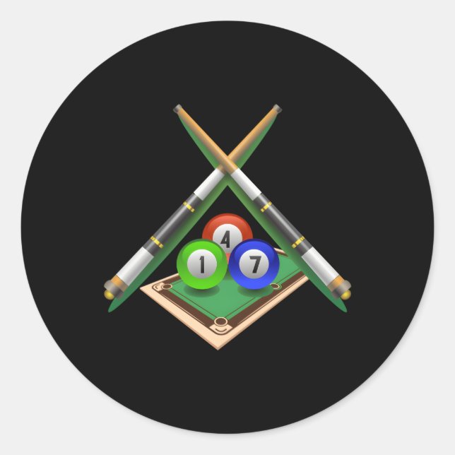 Adesivo Redondo Bilhetes Para Bilhares Jogando Piscina (Frente)