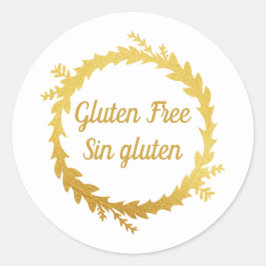 Adesivo Redondo Bilingue Branco Dourado Sem Glúten - Sin Gluten