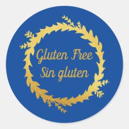 Adesivo Redondo Bilingue Dourado Azul Sem Glúten - Sin Gluten