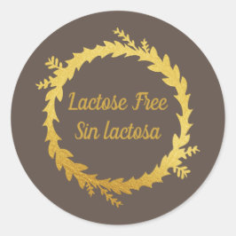 Adesivo Redondo Bilingue Marrom Dourado Sem Lactose - Sin Lactosa