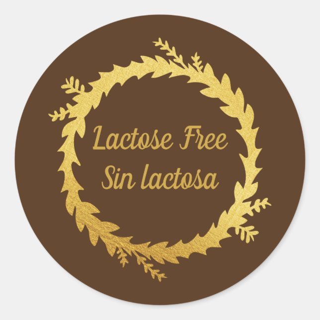 Adesivo Redondo Bilingue Marrom Ouro Lactose Free - Sem Lactose (Frente)