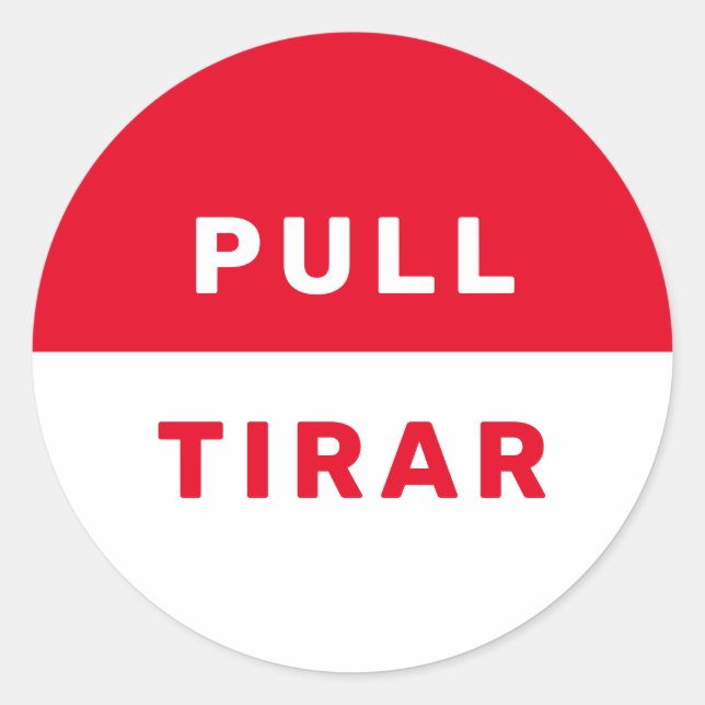 Adesivo Redondo Bilíngue - Puxe Inglês - Espanhol - Segurança Bran (Frente)
