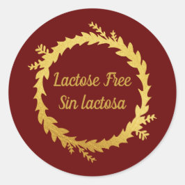 Adesivo Redondo Bilingue Vermelho Dourado Sem Lactose - Sin Lactos