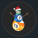 Adesivo Redondo Billiard Christmas Snowman com Mesa de Piscina<br><div class="desc">Billiard Christmas Snowman com Mesa de Piscina</div>