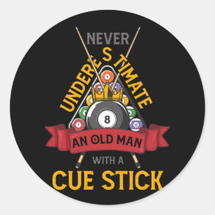 Adesivo Redondo Billiard Nunca Subestime Um Velho Com Uma Cue