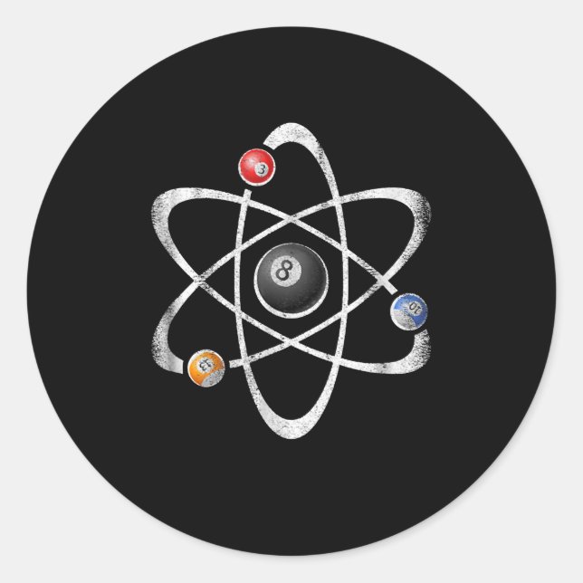 Adesivo Redondo Billiard Piscina Hall Esporte Atom Science (Frente)