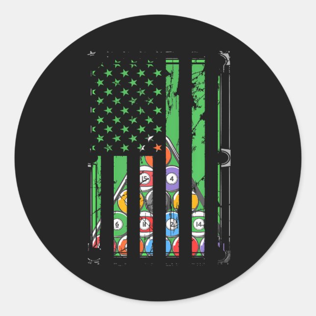 Adesivo Redondo Billiard Rack USA - American Flag Billiards Player (Frente)