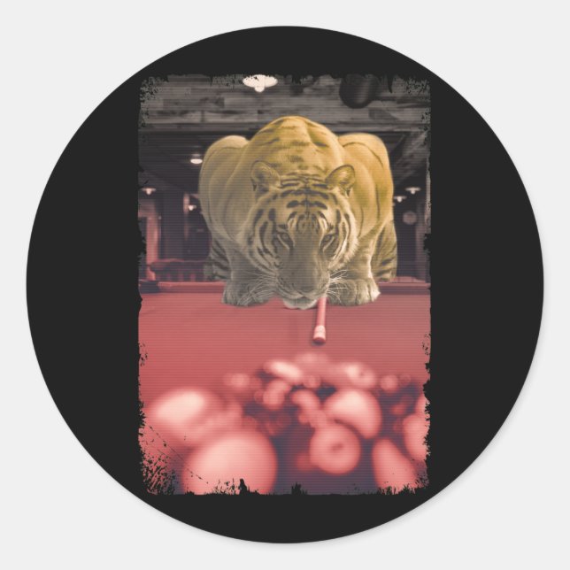 Adesivo Redondo Billiard Snooker Cue Sports Tiger Player (Frente)