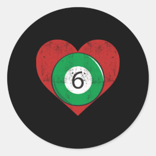 Adesivo Redondo Billiards 6 Ball Heart Love For The Sport Billiard