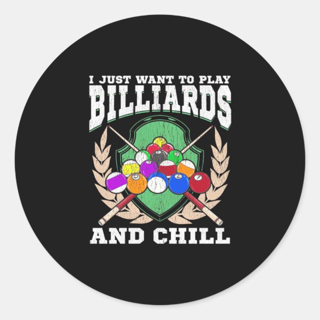 Adesivo Redondo Billiards Player | Play Billiards And Chill (Frente)