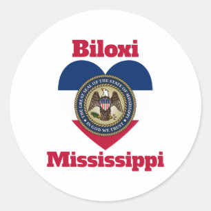 Adesivo Redondo Biloxi Mississippi Heart Flag