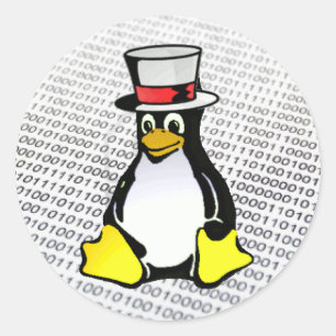 Adesivo Redondo Binário Ubuntu do chapéu alto do pinguim de Tux 