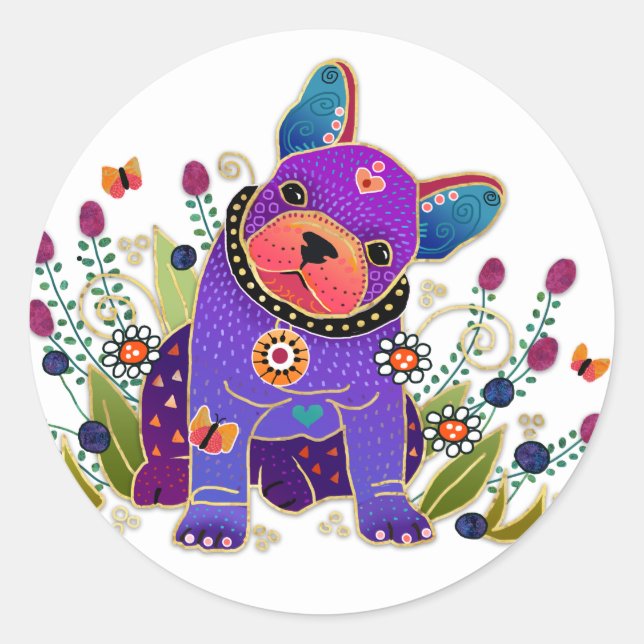 Adesivo Redondo BINDI FRENCHIE - Tóquios de Buldogue franceses (Frente)