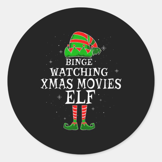 Adesivo Redondo Binge Watching Xmas Movies Elf Matching Family Chr (Frente)