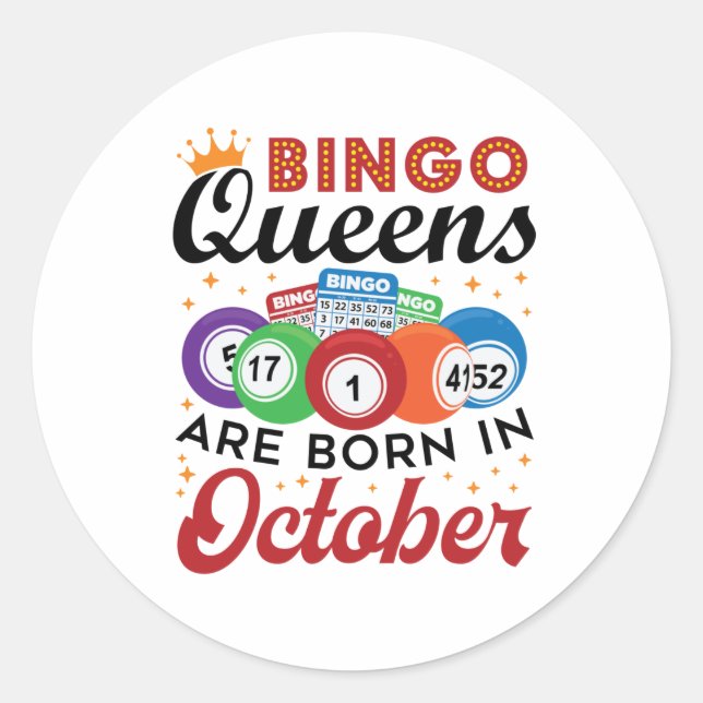 Adesivo Redondo Bingo Birthday Bingo Queens São Nasceres em outubr (Frente)