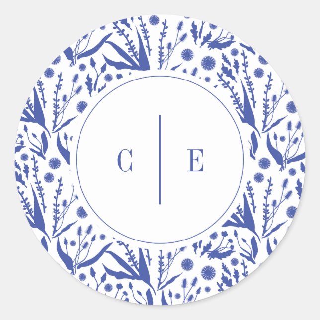 Adesivo Redondo Biologia Elegante Clássica no Casamento Azul (Frente)