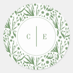 Adesivo Redondo Biologia Elegante Clássica no Casamento Verde de S