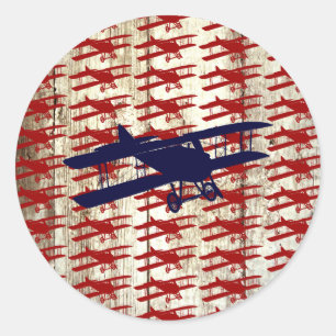 Adesivo Redondo Biplano do vintage nos presentes de madeira da