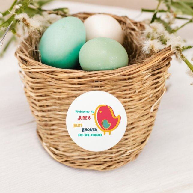 Adesivo Redondo Bird Cartoon (birds baby shower party theme sticker,birthday party sticker,gift pack,envelope,return gift sticker)