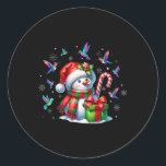 Adesivo Redondo Bird Lover Hummingbird Snowman Santa Hat Christma<br><div class="desc">Bird Lover Hummingbird Snowman Papai Noel Noel Luzes de Natal</div>