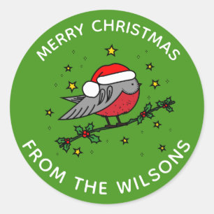 Adesivo Redondo Bird Red Robin Feliz Natal