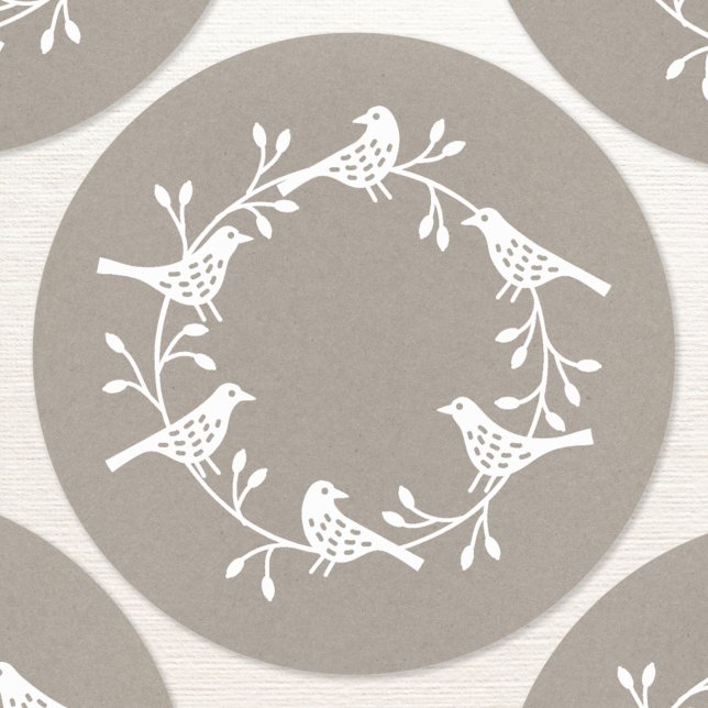 Adesivo Redondo Bird Wreath Moderno Estilo Escandinavo (Scandinavian bird wreath sticker)
